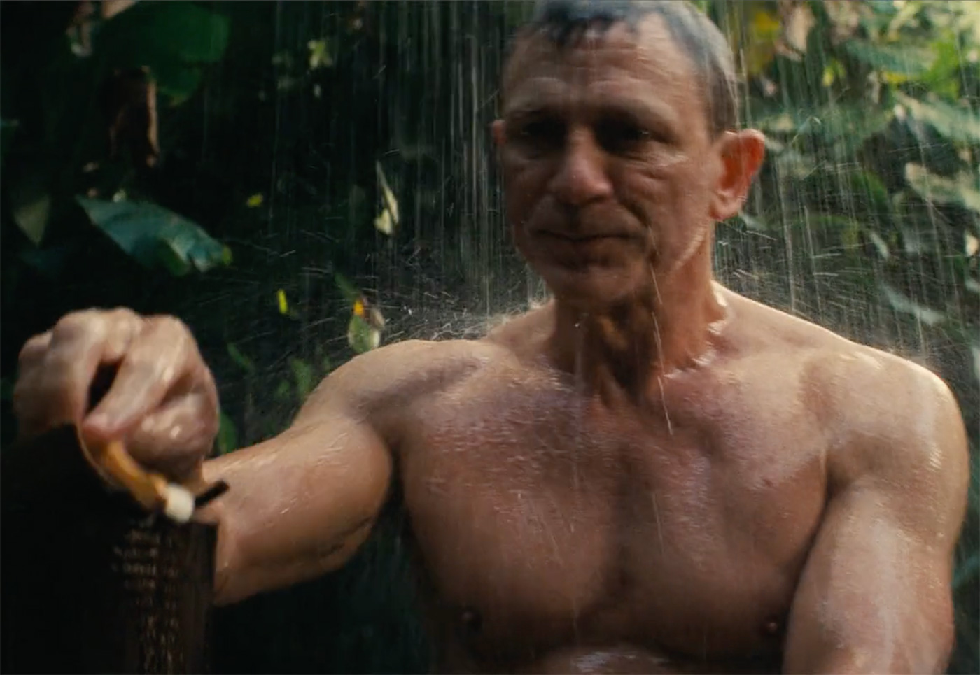 James Bond brushes his teeth with a bamboo toothbrush in No Time To Die.