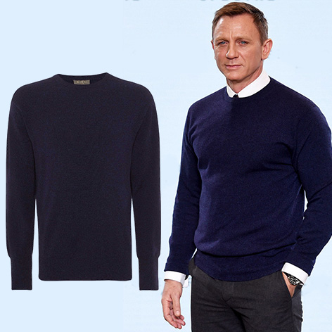 Daniel Craig wears an N Peal Oxford sweater