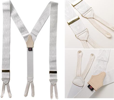 Albert Thurston White Moire braces suspenders