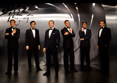 Sixe James Bond figures at Madame Tussauds London