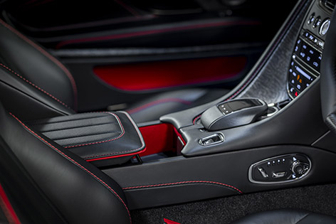 Aston Martin DBS Superleggera OHMSS interior champagne case red felt