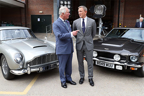 Prince Wales Bond 25 set visit Daniel Craig Aston Martin DB5 V8 Vantage