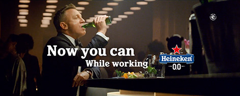 Heineken 0.0 James Bond Daniel Craig commercial No Time To Die Now you can while working