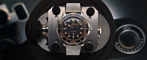 Omega Seamaster 300M No Time To Die promo Q watch gadget James Bond product shot