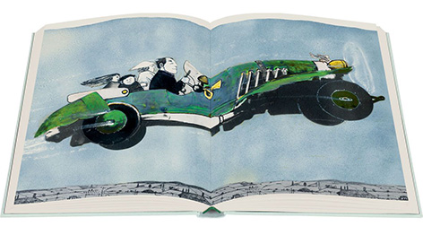Chitty Chitty Bang Bang Folio Society book illustration flying car
