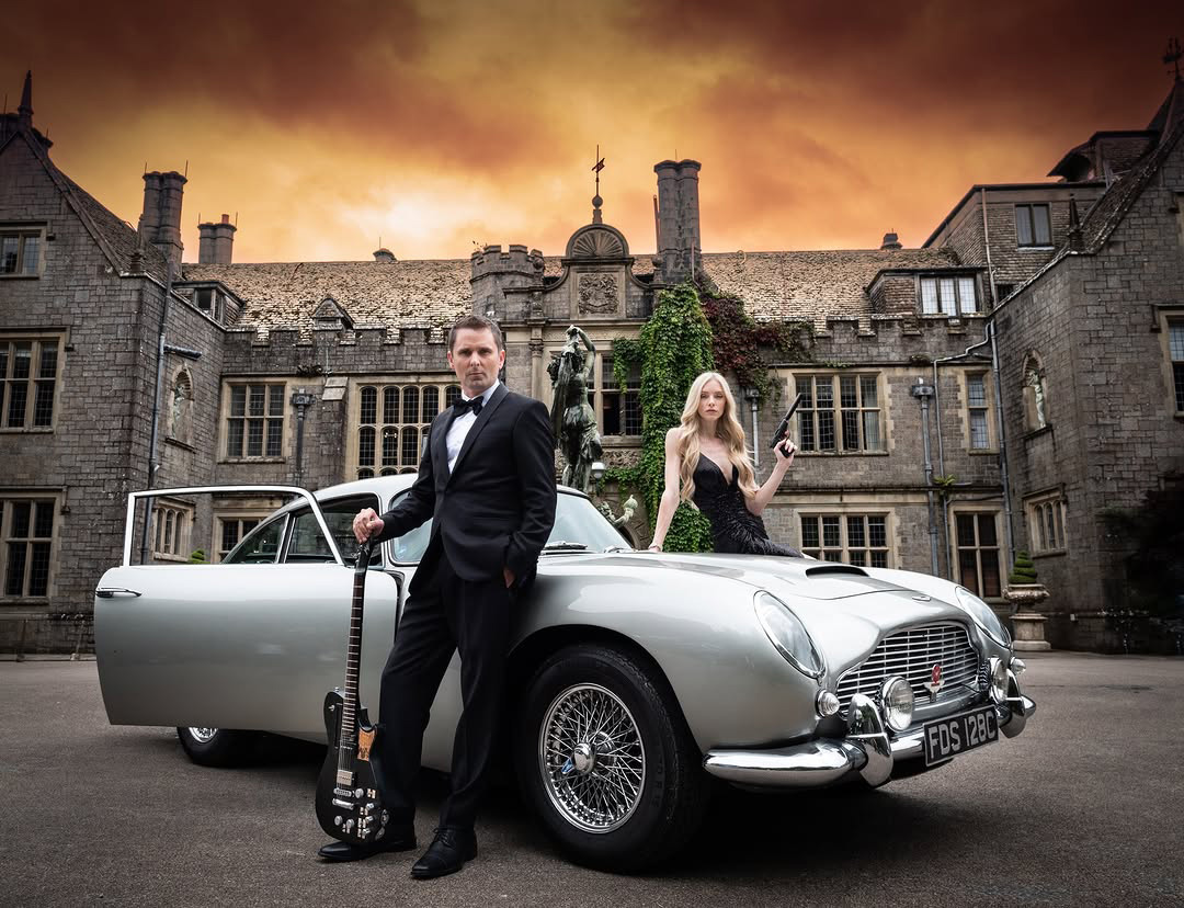 Aston Martin DB5 Featured in Bond-inspired campaign with Matthew Bellamy Elle Evans 2