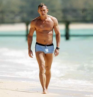 Daniel Craig wearing the blue La Perla Grigio Perla swimming trunks