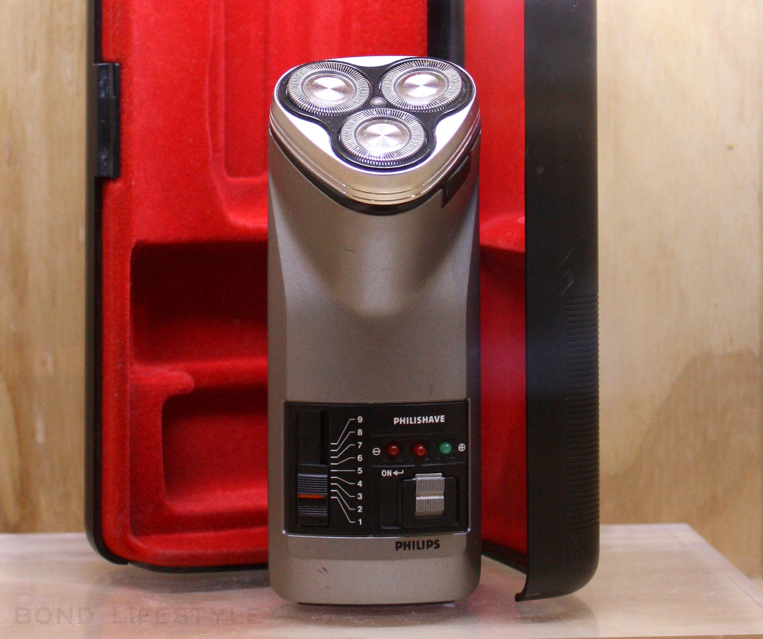 An original Philips Philishave Rota 83 HP1328 Shaver prop at the Bond In Motion exhibition in 2014.