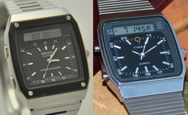Seiko H357 Timex V Cell dual display digital analog watch