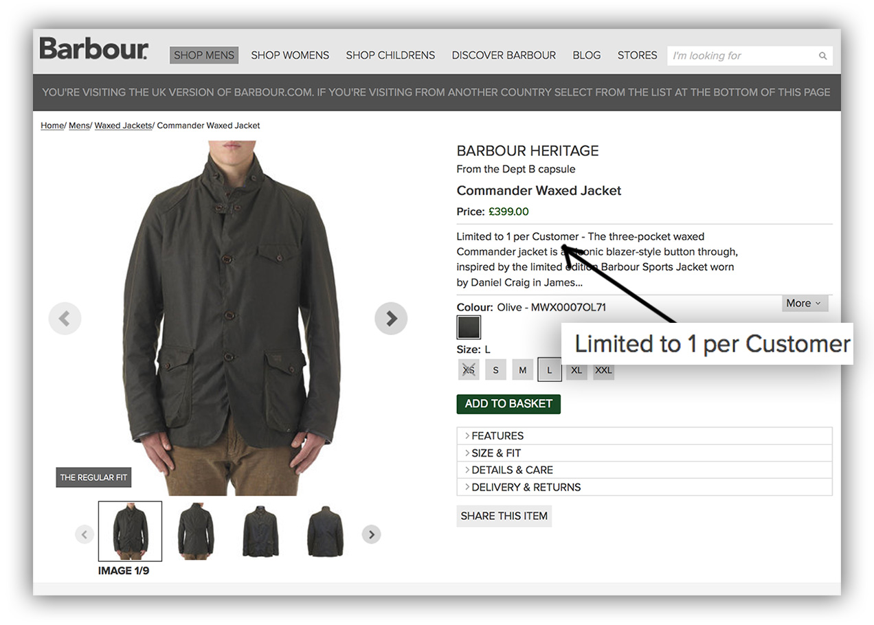 Barbour website Commander jacket September 2013