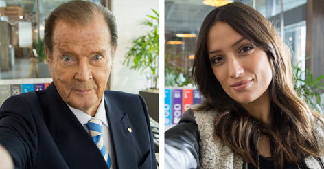 Sir Roger Moore and Melanie Winiger selfies from the set