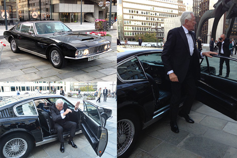 george lazenby oslo arriving aston martin dbs