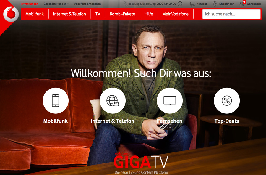 Daniel Craig in ad campaign for Vodafone GigaTV