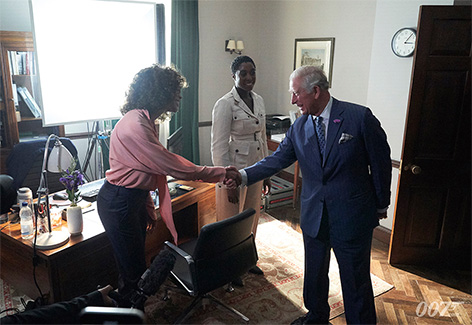 Prince Wales Bond 25 set visit moneypenny Naomie Harris Lashana Lynch