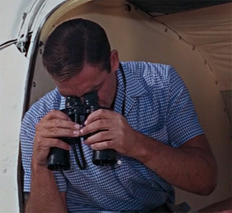 Thunderball Sean Connery blue checkered camp collar shirt helicopter bahamas felix leiter