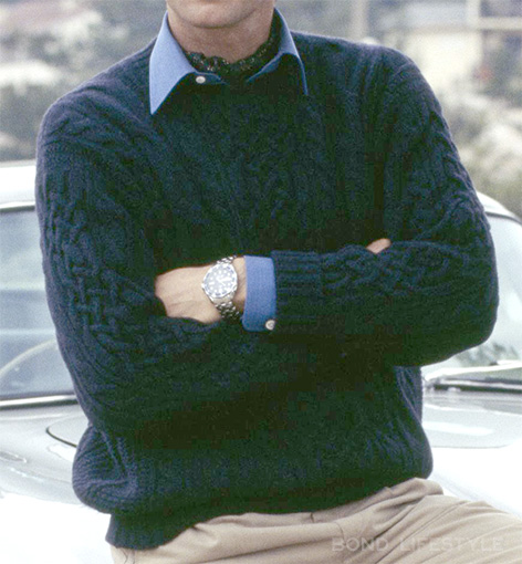 close up sweater Pierce Brosnan cable knit aran sweater GoldenEye