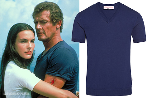 Orlebar Brown Roger Moore James Bond 007 blue v-neck t-shirt