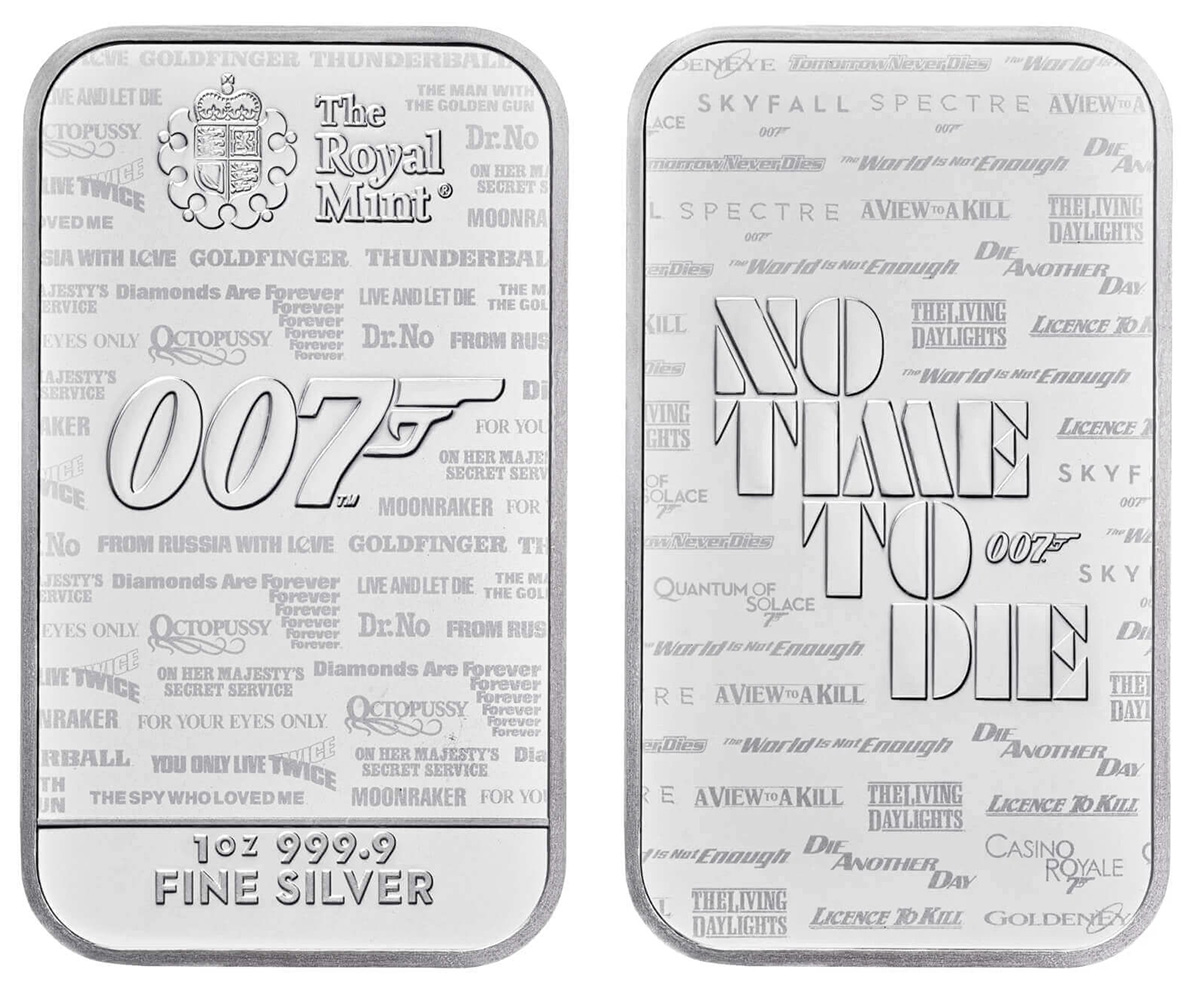 Royal Mint James Bond 007 No Time To Die 999.9 Fine 1 oz Silver Bar