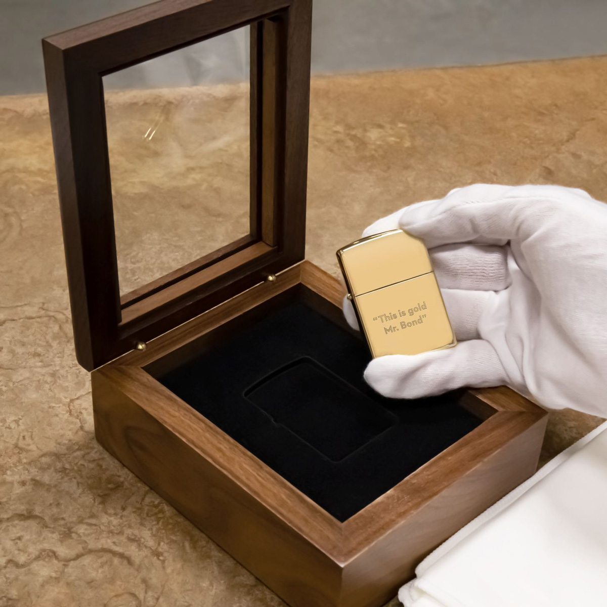 zippo gold lighter 18k james bond 007 case box packaging