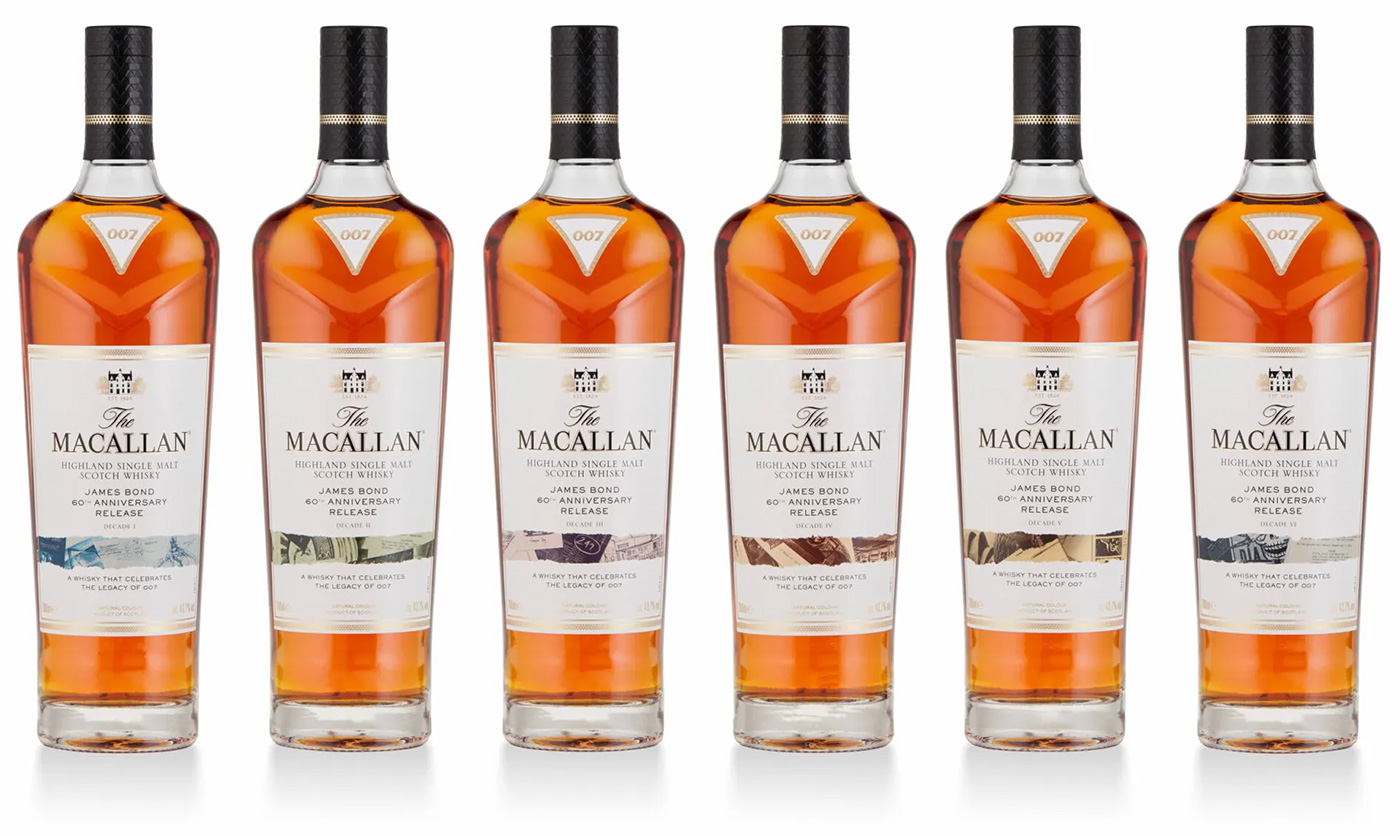 The Macallan 60 Years Anniversary collection comes in 6 James Bond decade editions