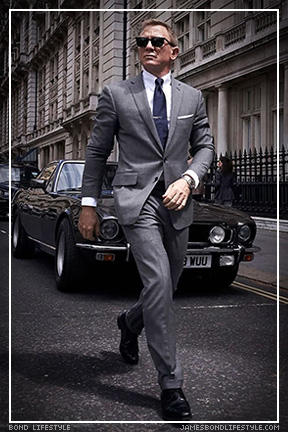James Bond London outfit No Time To Die Aston Martin V8 Vantage