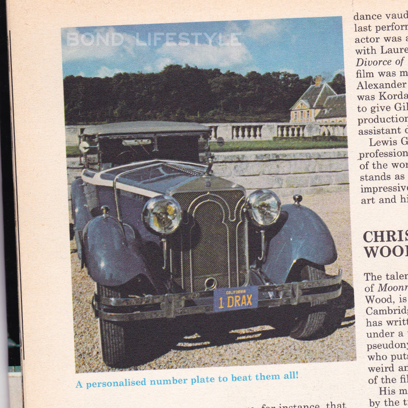 Foto of the Isotta Fraschini with 1 DRAX licence plate in the 1979 James Bond Moonraker Special