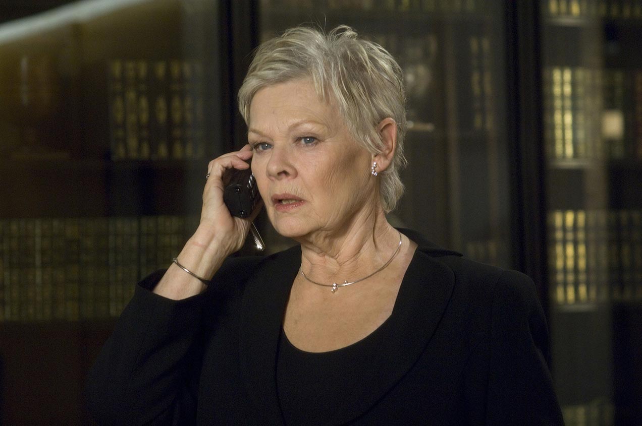 photo © Eon Productions, Metro-Goldwyn-Mayer, Sony Pictures M (played by Judi Dench) wears a Georg Jensen Cascade Tear Necklace with Satellite in the movie Casino Royale (2006).