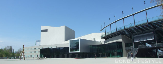 photo © Bond Lifestyle The futuristic front of the building area where the action takes place