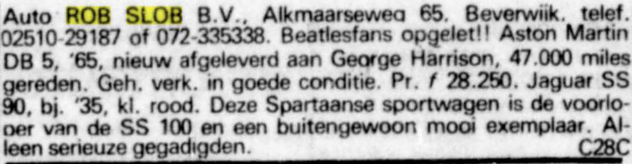 1965 Aston Martin DB5 advertisement De Telegraaf 1979