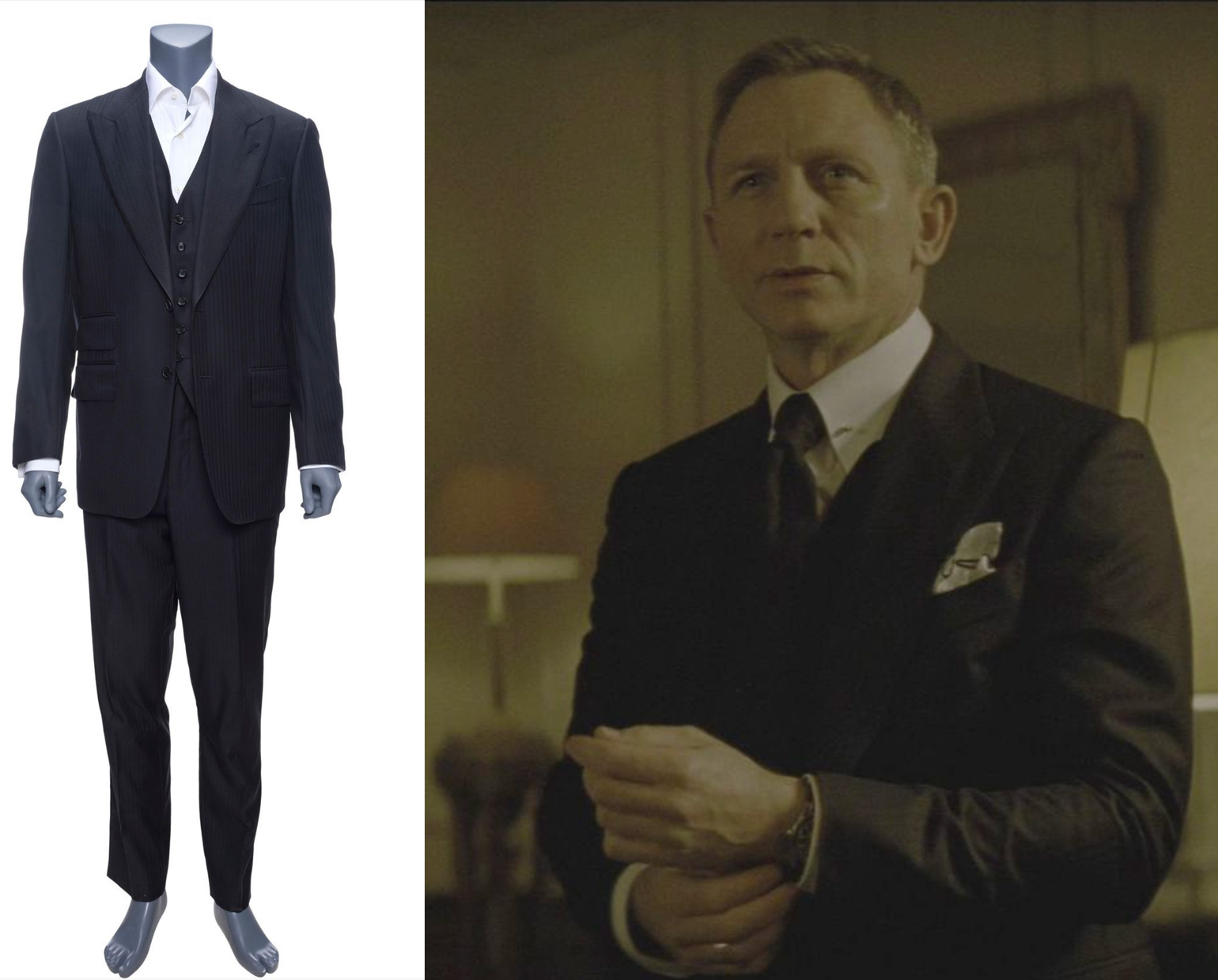 James Bond Daniel Craig Black Suit Costume with Stunt Pants