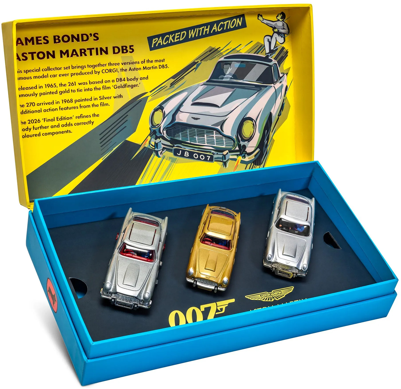 Corgi Celebrates 70th Anniversary with James Bond Aston Martin DB5 Triple Pack box open db5