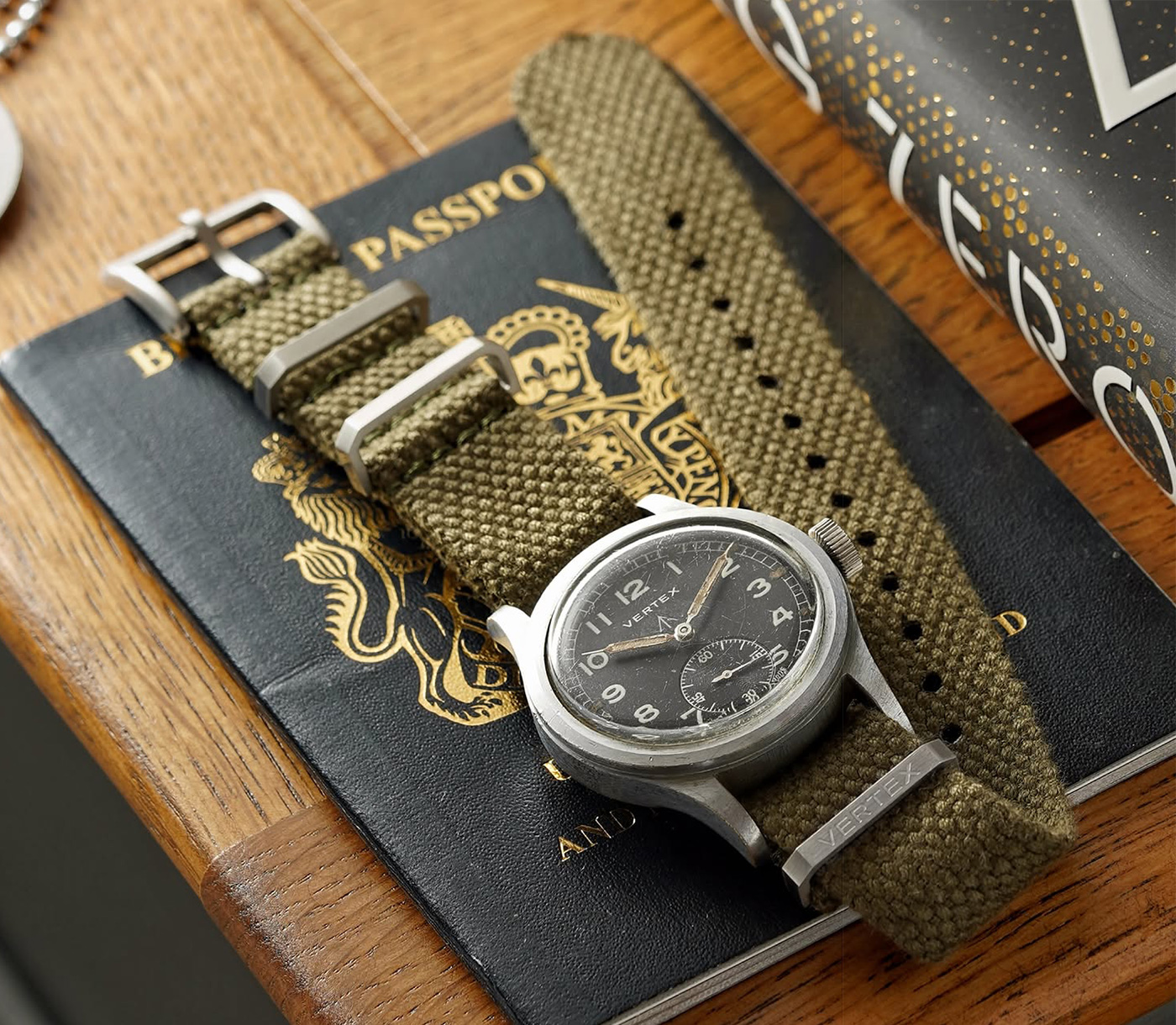 James Bond wears a vintage Vertex Cal 59 WWW watch in new novel King Zero closeup