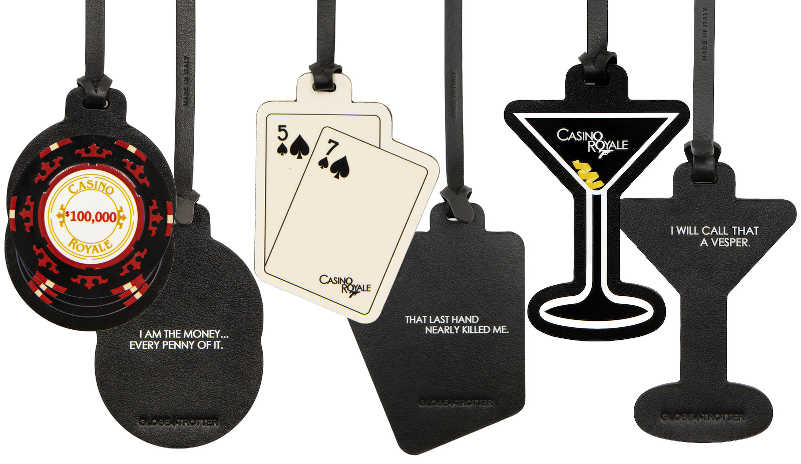 Globe-Trotter 20 years of Casino Royale Luggage Tags Vesper Casino Chip Cards