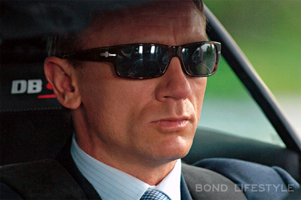 James Bond in his Aston Martin DBS wearing Persol 2720