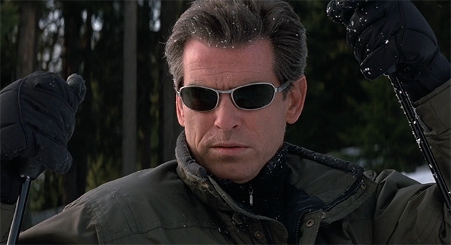 Pierce Brosnan as James Bond wears Calvin Klein sunglasses in The World Is Not Enough.