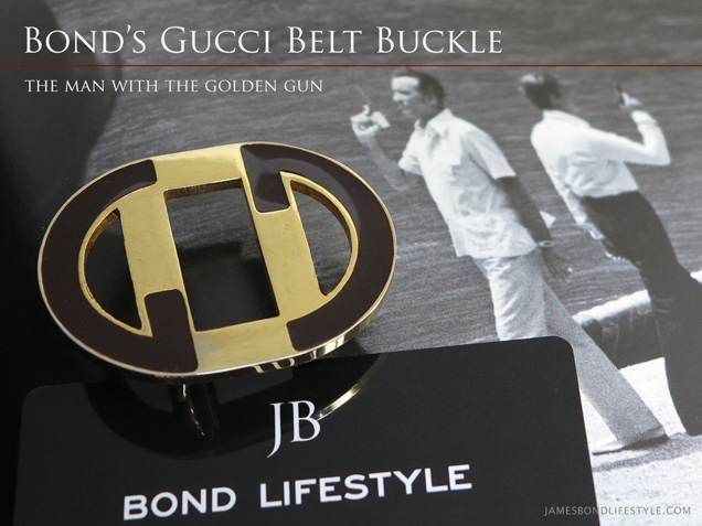 Gold Gucci belt buckle, same model as seen in The Man With The Golden Gun. The G's are a very dark brown