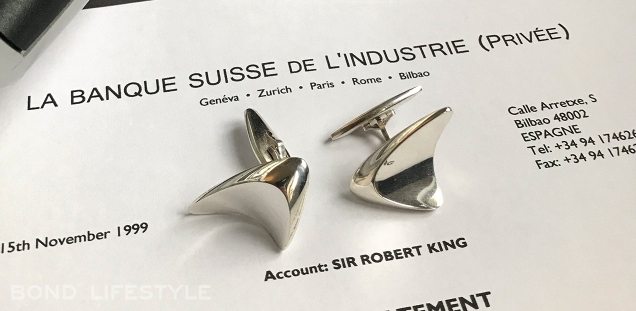 Georg Jensen 88 cufflinks are worn by James Bond in the Bilbao scenes of The World Is Not Enough
