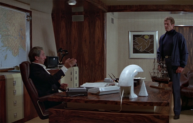 A Flos Biagio designer lamp can be seen on the desk of Milos Columbo (Chaim Topol) in For Your Eyes Only.