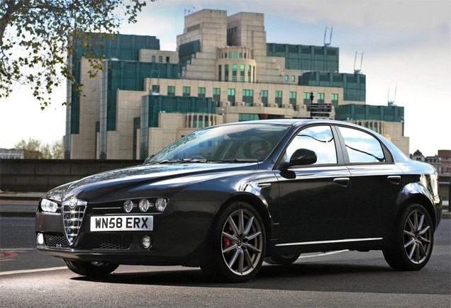 A promotional photo of the Alfa Romeo 159 Limited Edition in front on the MI6 building in London. The special edition was only available in the UK at the time of the release of the movie Quantum of Solace.