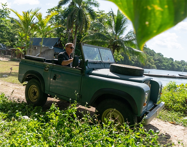Land Rover Series III driven by Daniel Craig as James Bond during filming of  No Time To Die in Jamaica (April 2019)