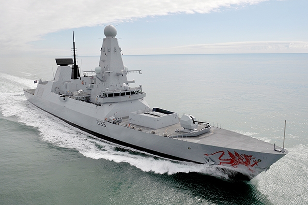 Royal Navy Warship HMS Dragon, a Type 45 destroyer, seen in 2011 exercising in the English Channel. 