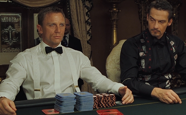 Daniel Craig as James Bond, wearing Albert Thurston White Moiré braces