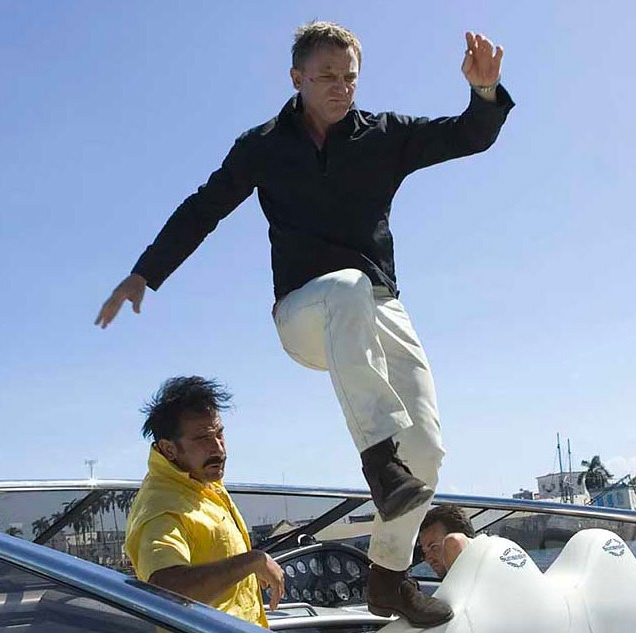 Daniel Craig as James Bond wearing Levi's STA-PREST jeans in Quantum of Solace.