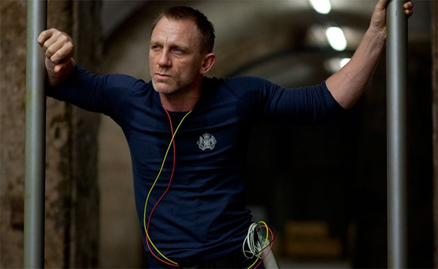 Daniel Craig as James Bond wearing blue training outfit in SkyFall