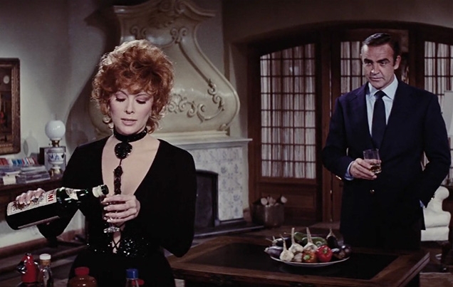Tiffany Case (Jill St. John) pours herself a Martini Rosso vermouth in Diamonds Are Forever