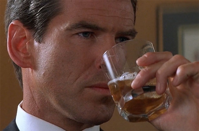 Pierce Brosnan as James Bond uses a Cumbria Crystal Windermere Double Old Fashioned Tumbler.