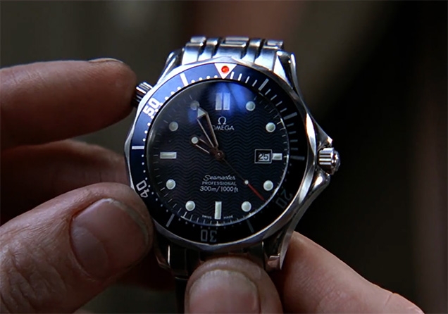 Bond's Omega Seamaster 300M 2541.80 Quartz watch, operated by his enemy Alec Trevelyan in GoldenEye (note that the red light at the top of the bezel is a gadget feature only seen in the film)