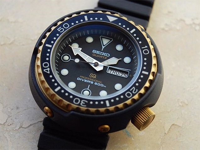 An original Seiko 7549-7009 'Golden Tuna' 600m Professional Quartz Diver 