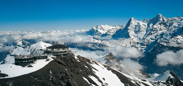 Piz Gloria is located on top of Schilthorn, a 2,970 metre high summit in the Bernese Oberland, Switzerland