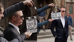 Behind the scenes photos of Daniel Craig on the SkyFall set, wearing Tom Ford Marko sunglasses.